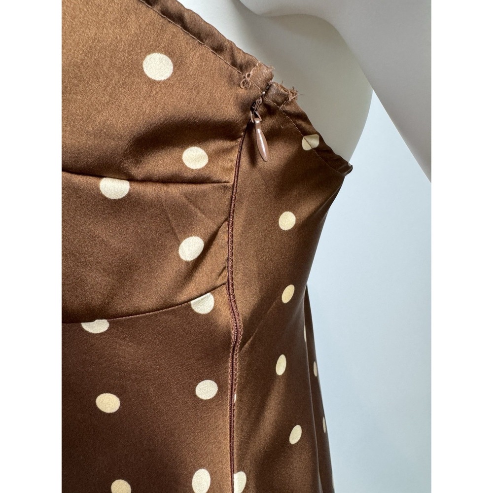 Vintage Japna Y2K Brown Polka Dot Slip Dress Satin Midi S Babydoll Grunge Forest - Picture 7 of 12